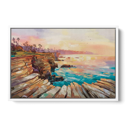 San Diego Coastal Cliffs Front - White Canvas Wall Art