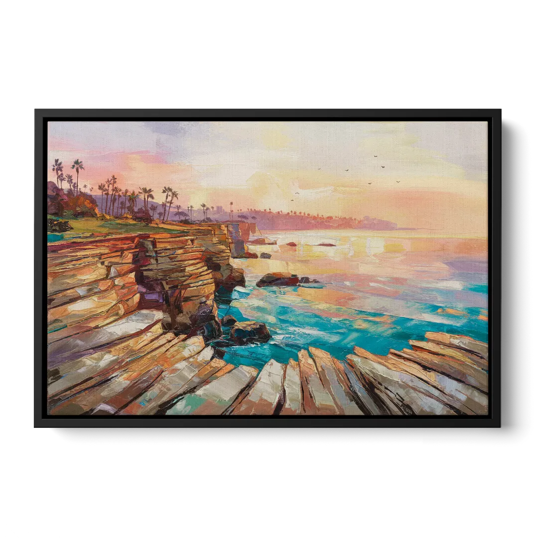 San Diego Coastal Cliffs Front - Black Canvas Wall Art