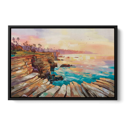 San Diego Coastal Cliffs Front - Black Canvas Wall Art
