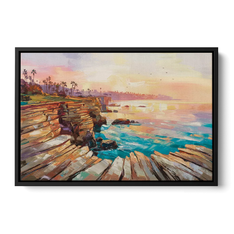 San Diego Coastal Cliffs Front - Black Canvas Wall Art