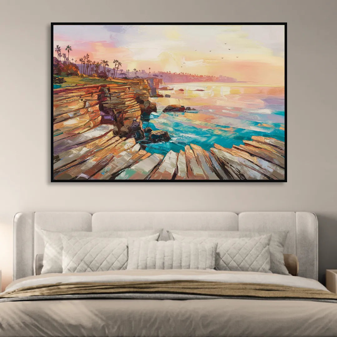 San Diego Coastal Cliffs Sitting Room - Black Canvas Wall Art