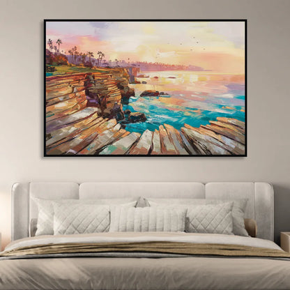 San Diego Coastal Cliffs Sitting Room - Black Canvas Wall Art