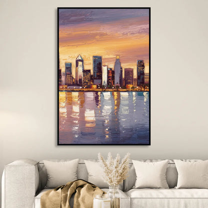 San Diego Downtown Skyline Sitting Room - Black Canvas Wall Art