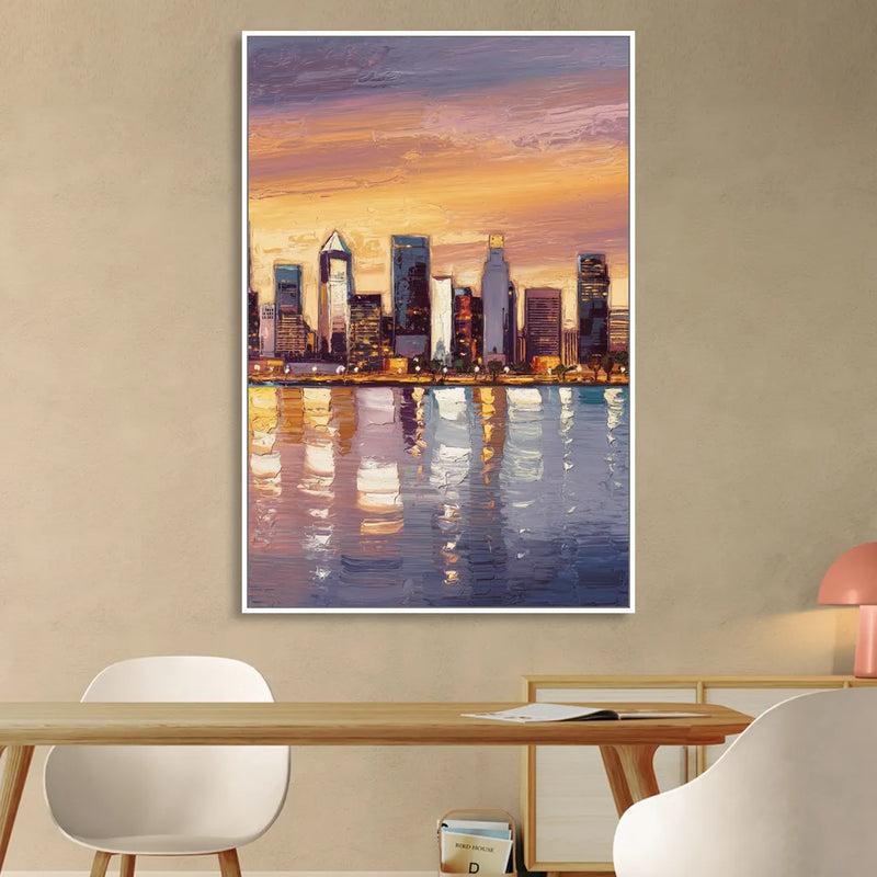San Diego Downtown Skyline Living Room - White Canvas Wall Art