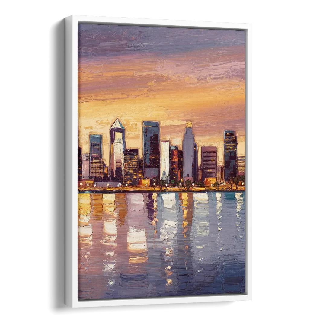 San Diego Downtown Skyline Side - White Canvas Wall Art