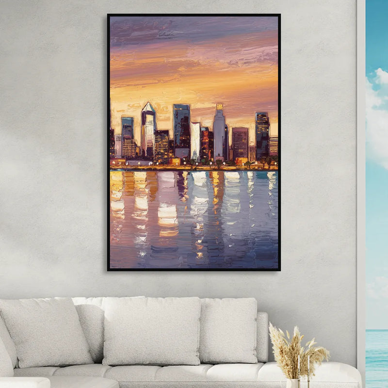 San Diego Downtown Skyline Living Room - Black Canvas Wall Art