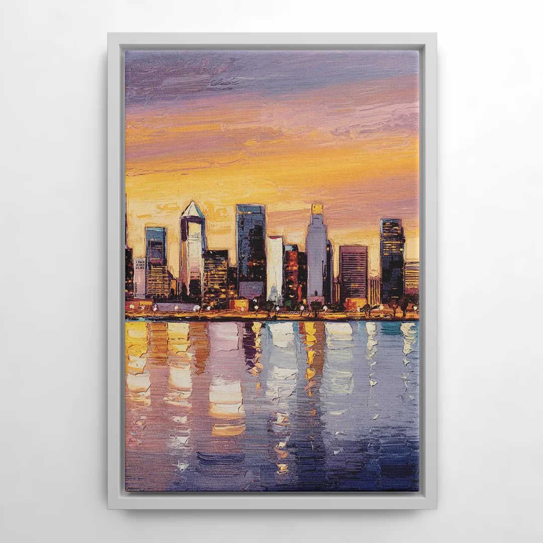 San Diego Downtown Skyline - White Frame Canvas