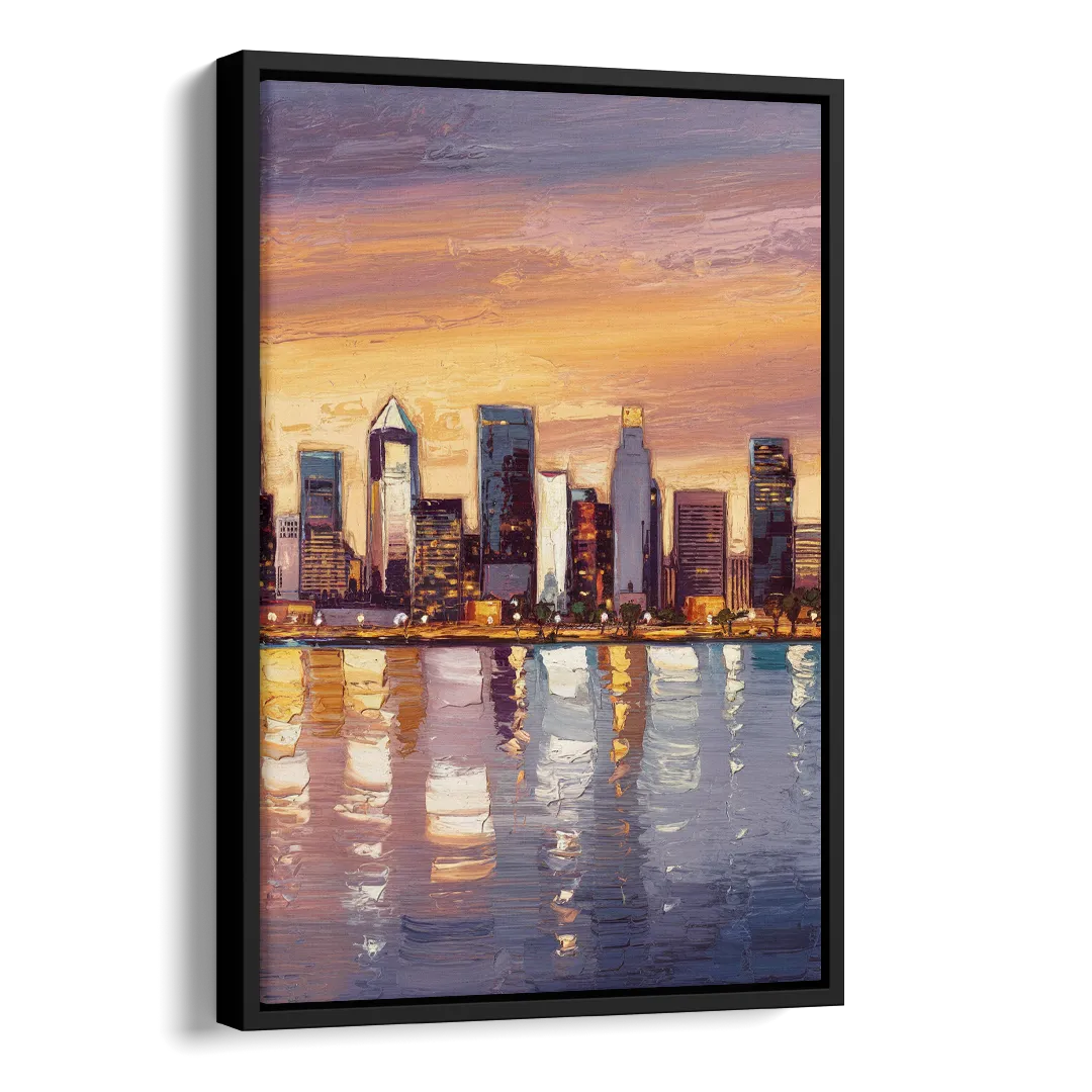 San Diego Downtown Skyline Side - Black Canvas Wall Art
