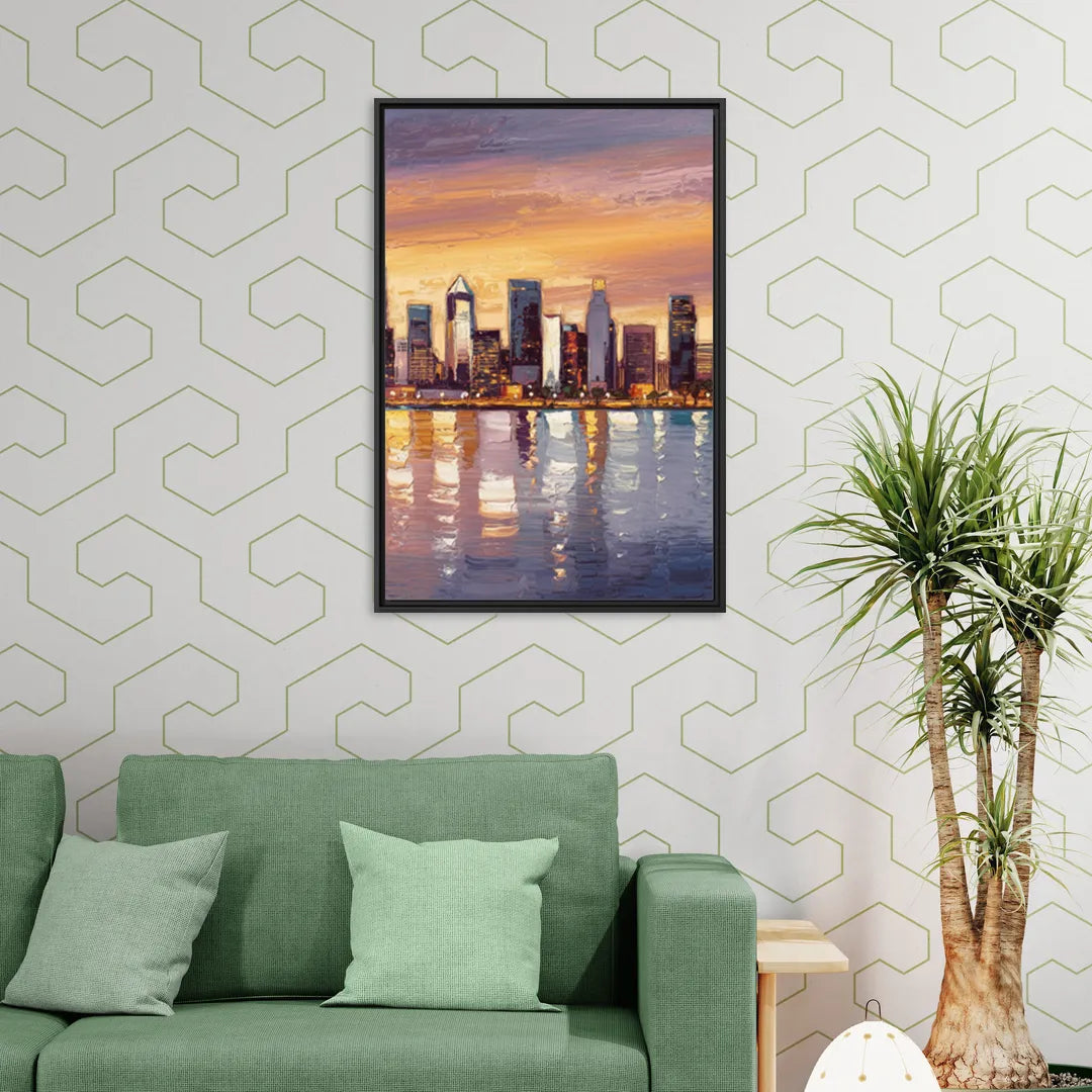 San Diego Downtown Skyline - Living Room Black Frame Canvas
