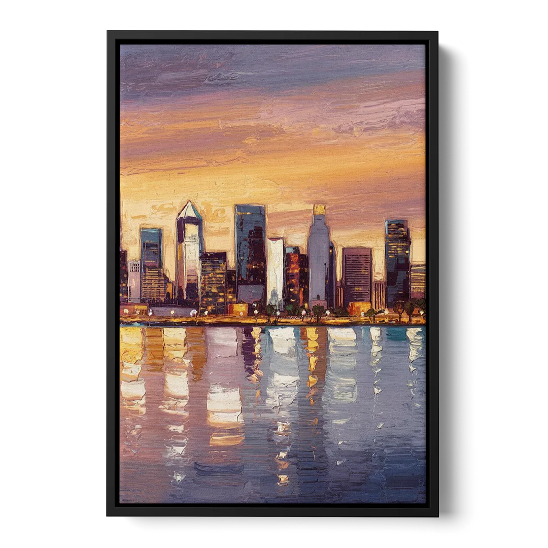 San Diego Downtown Skyline Front - Black Canvas Wall Art