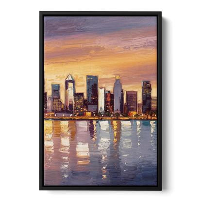 San Diego Downtown Skyline Front - Black Canvas Wall Art