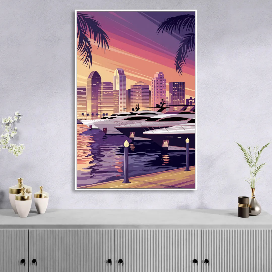San Diego Harbor View Living Room - White Canvas Wall Art