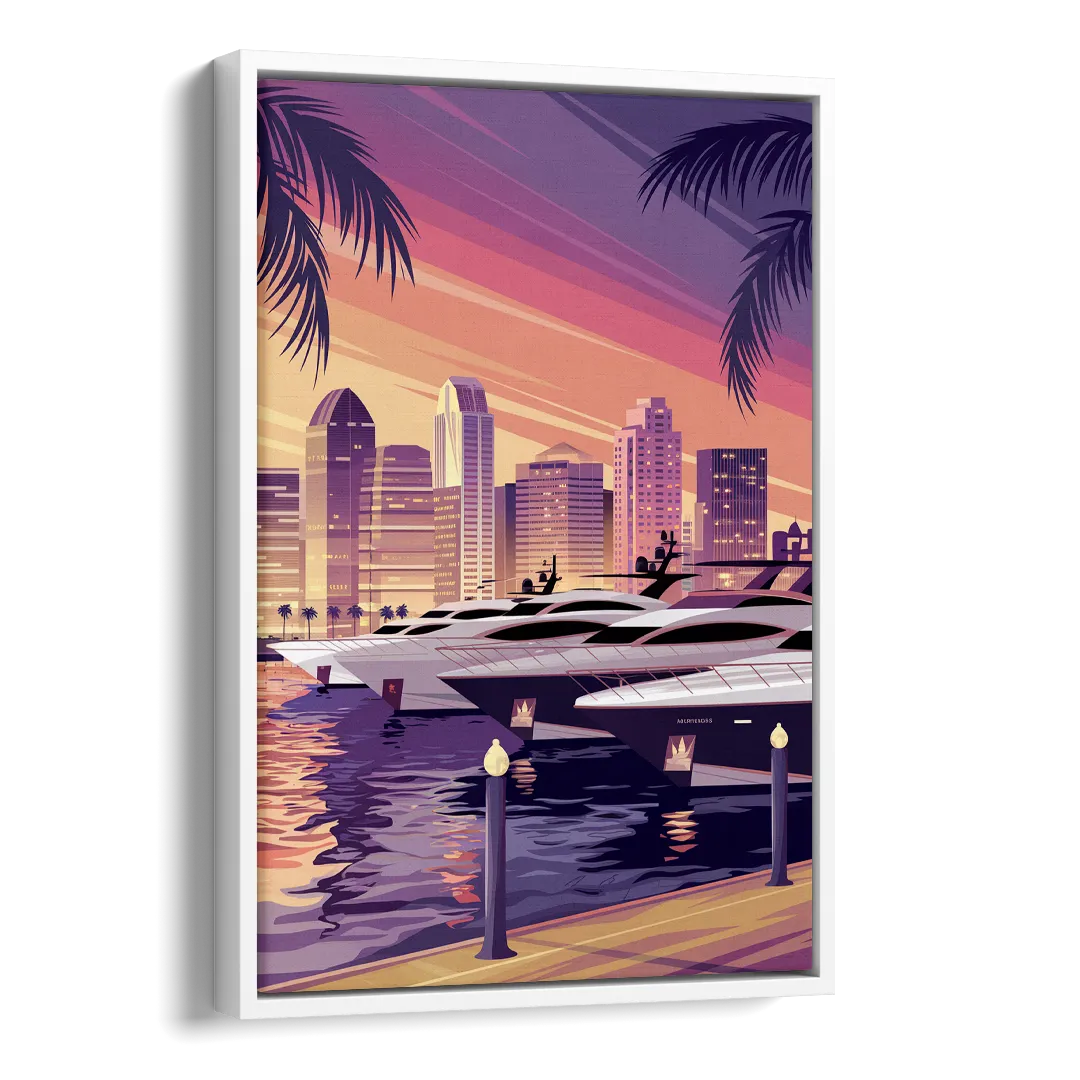 San Diego Harbor View Side - White Canvas Wall Art