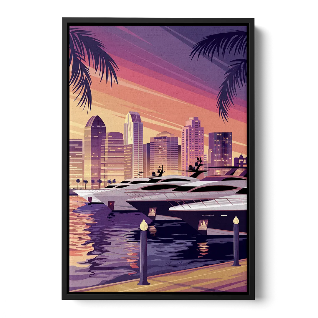 San Diego Harbor View Front - Black Canvas Wall Art
