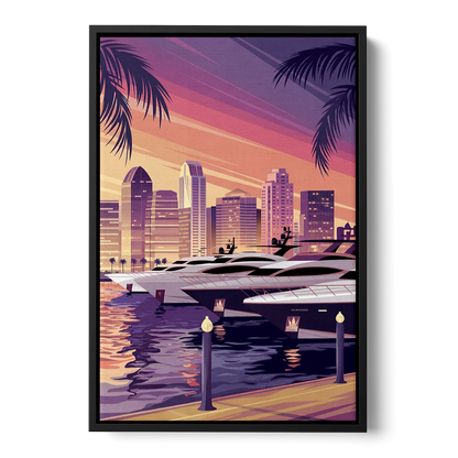 San Diego Harbor View Front - Black Canvas Wall Art
