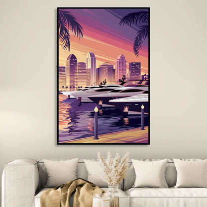 San Diego Harbor View Living Room - Black Canvas Wall Art