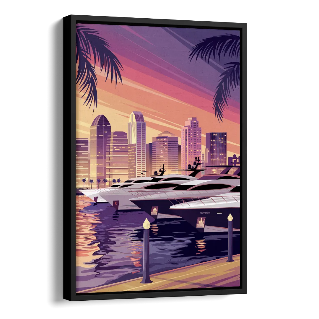San Diego Harbor View Side - Black Canvas Wall Art