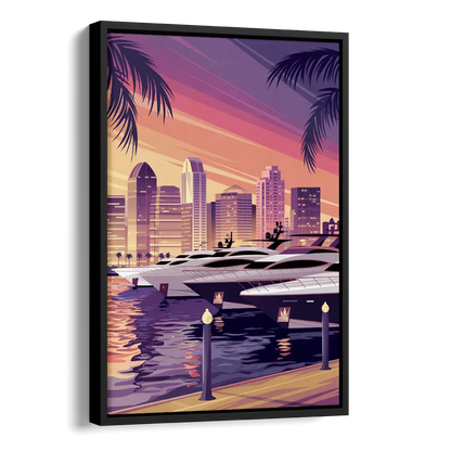 San Diego Harbor View Side - Black Canvas Wall Art