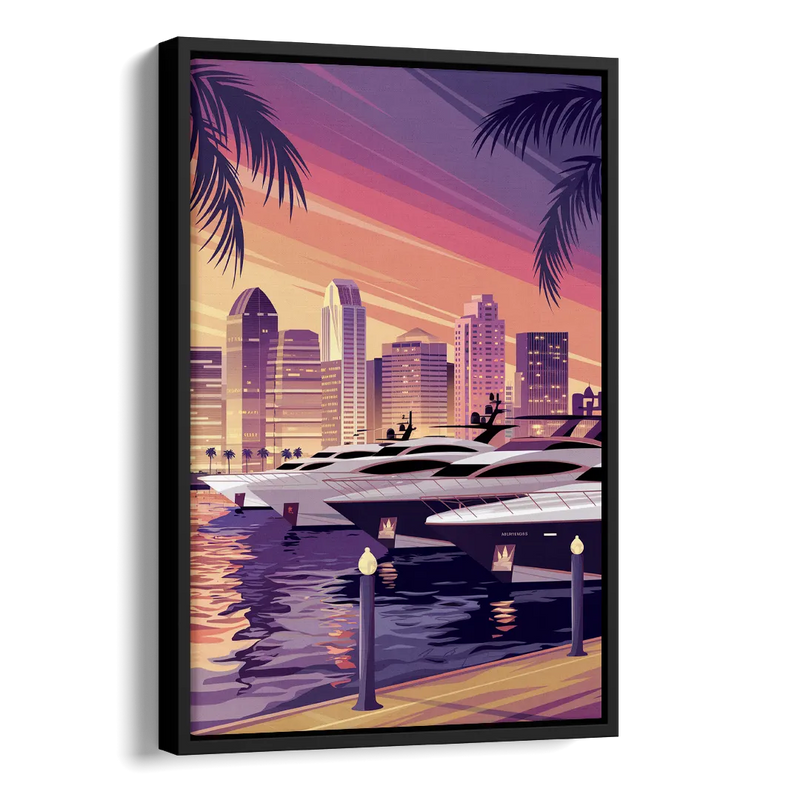 San Diego Harbor View Side - Black Canvas Wall Art