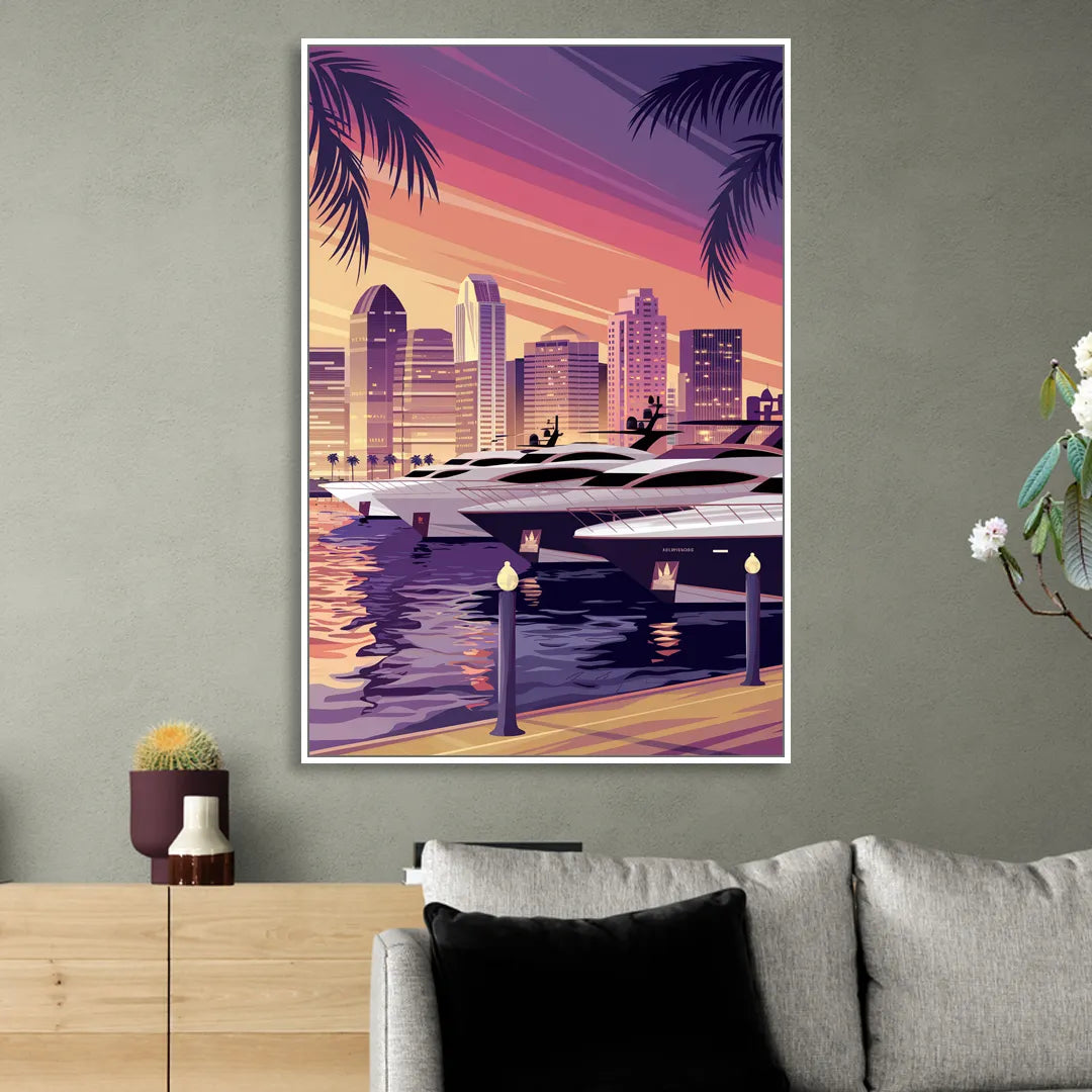 San Diego Harbor View Sitting Room - White Canvas Wall Art