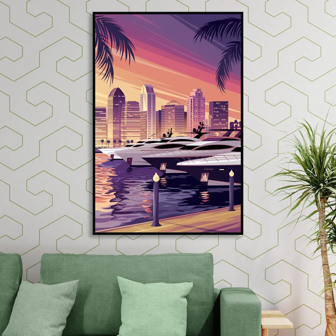 San Diego Harbor View Sitting Room - Black Canvas Wall Art