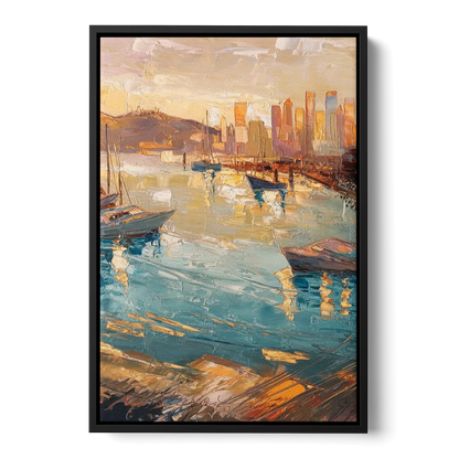 San Diego Harbor View Coastal Front - Black Canvas Wall Art