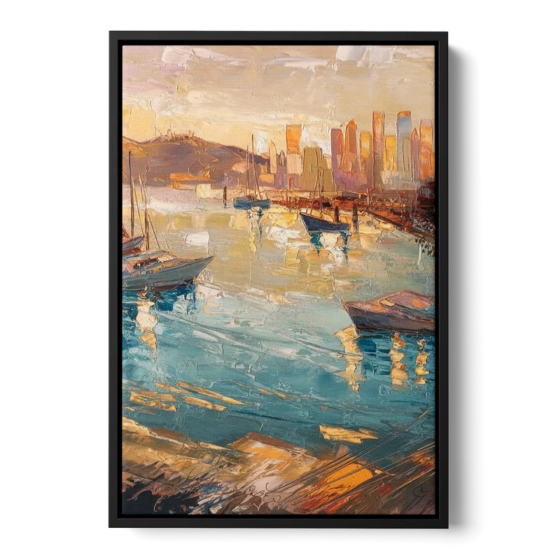 San Diego Harbor View Coastal Front - Black Canvas Wall Art