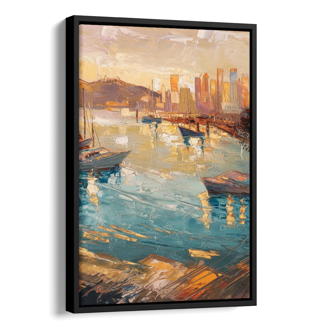 San Diego Harbor View Coastal Side - Black Canvas Wall Art