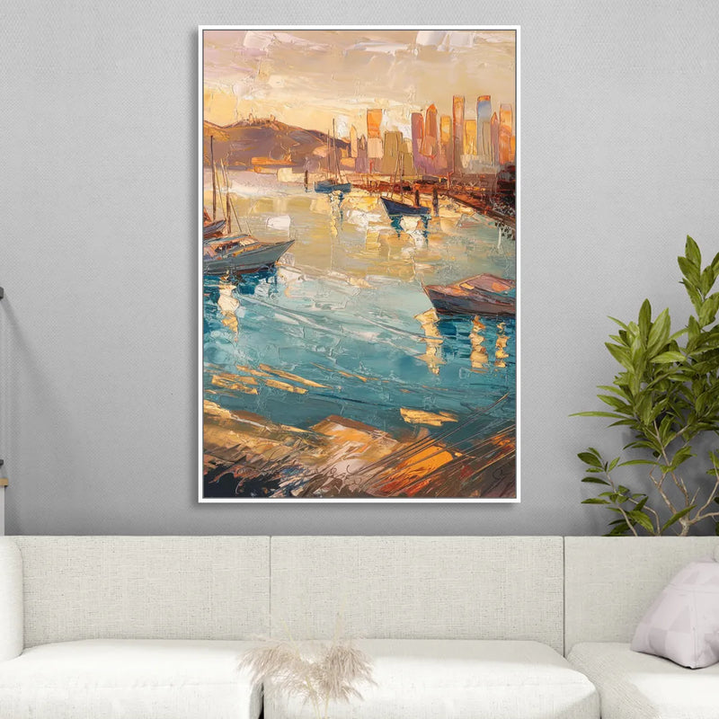 San Diego Harbor View Coastal Sitting Room - White Canvas Wall Art