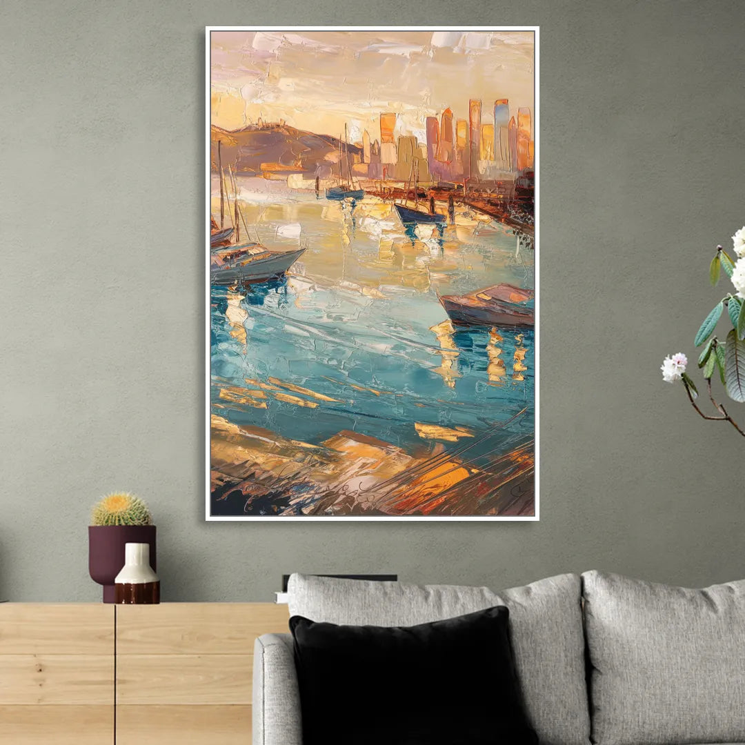 San Diego Harbor View Coastal Living Room - White Canvas Wall Art