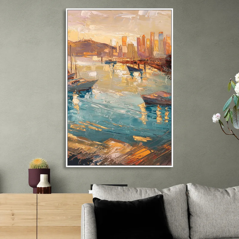 San Diego Harbor View Coastal Living Room - White Canvas Wall Art