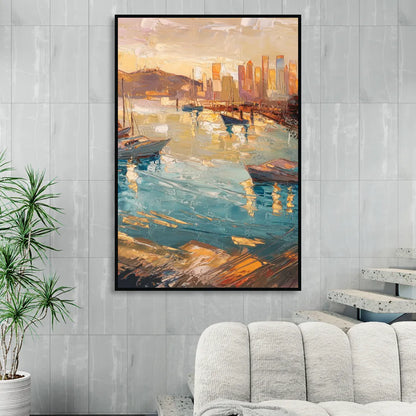 San Diego Harbor View Coastal Sitting Room - Black Canvas Wall Art