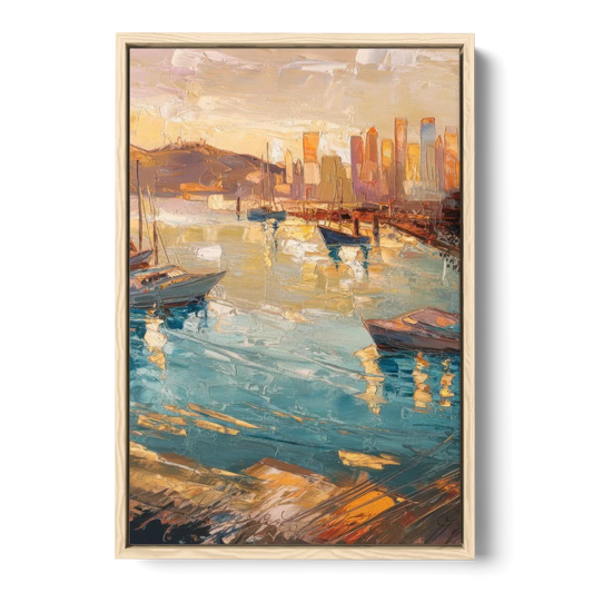 San Diego Harbor View Coastal - Oak Framed Canvas Wall Art - Front