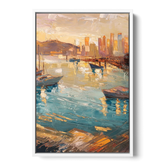 San Diego Harbor View Coastal - White Framed Canvas Wall Art - Front