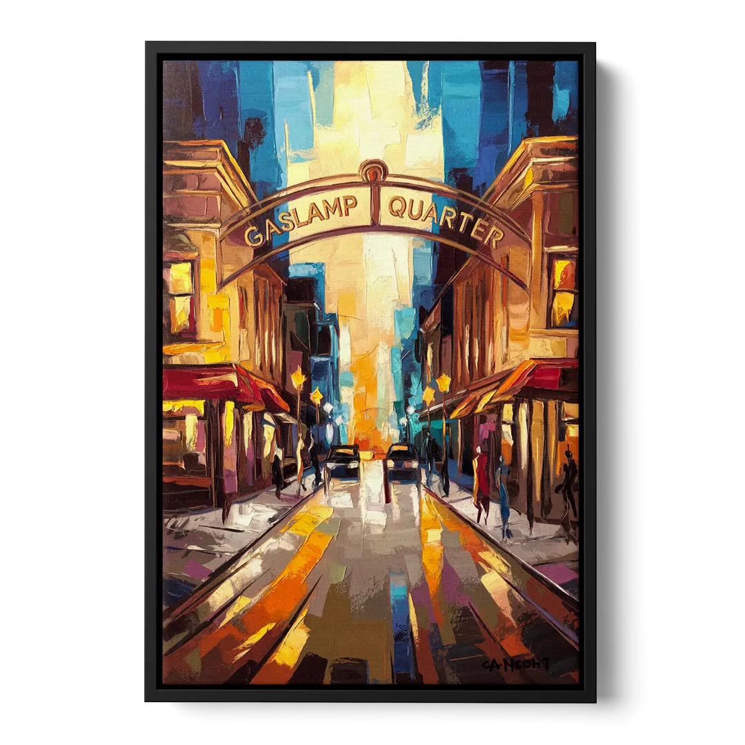 San Diego Historic Gaslamp District Front - Black Canvas Wall Art