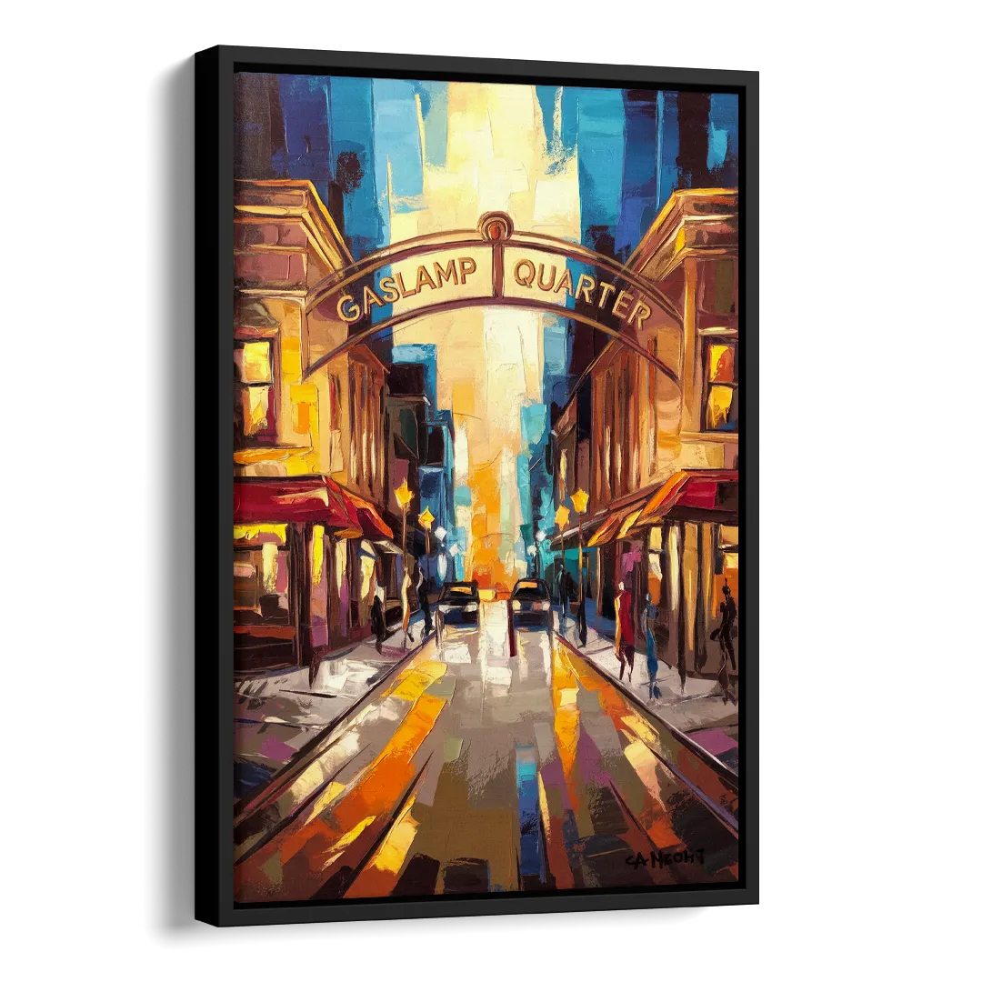San Diego Historic Gaslamp District Side - Black Canvas Wall Art