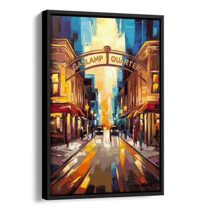 San Diego Historic Gaslamp District Side - Black Canvas Wall Art