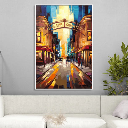 San Diego Historic Gaslamp District Living Room - White Canvas Wall Art