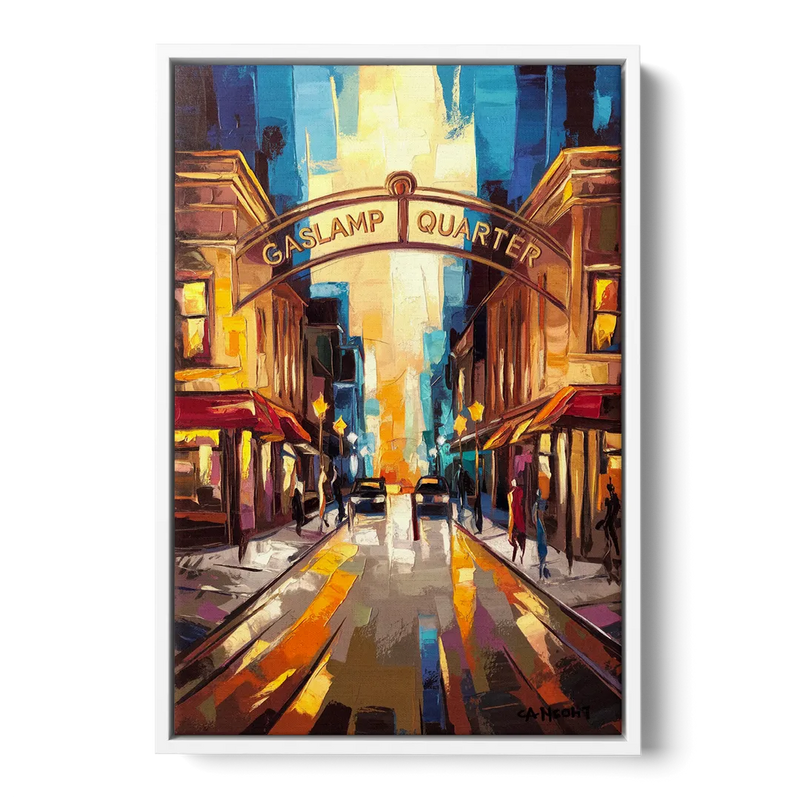 San Diego Historic Gaslamp District Front - White Canvas Wall Art