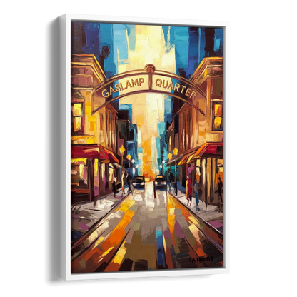 San Diego Historic Gaslamp District Side - White Canvas Wall Art
