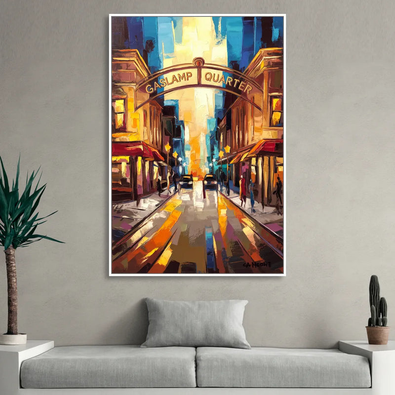 San Diego Historic Gaslamp District Sitting Room - White Canvas Wall Art