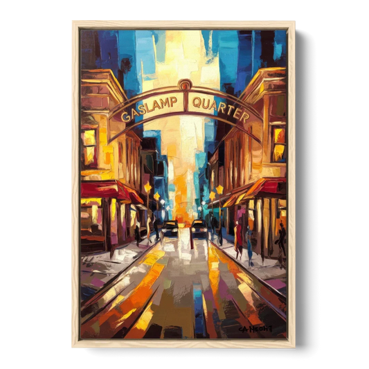 San Diego Historic Gaslamp District - Oak Framed Canvas Wall Art - Front