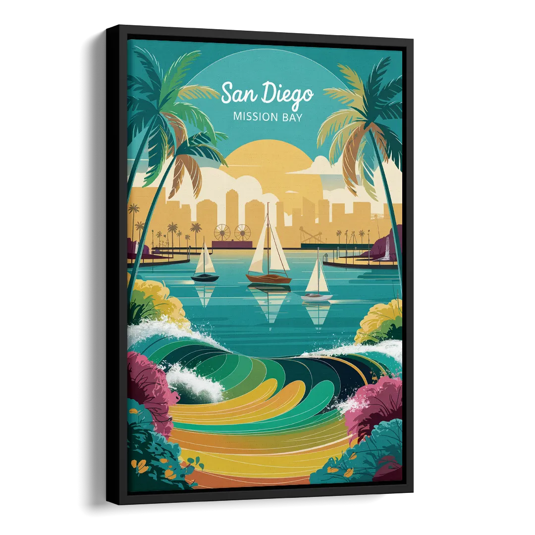 San Diego Mission Bay Views Side - Black Canvas Wall Art
