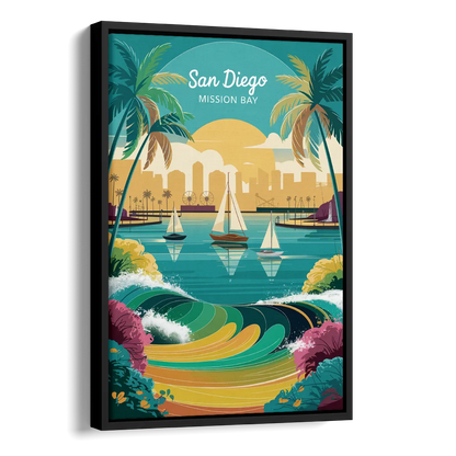 San Diego Mission Bay Views Side - Black Canvas Wall Art