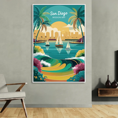 San Diego Mission Bay Views Sitting Room - White Canvas Wall Art