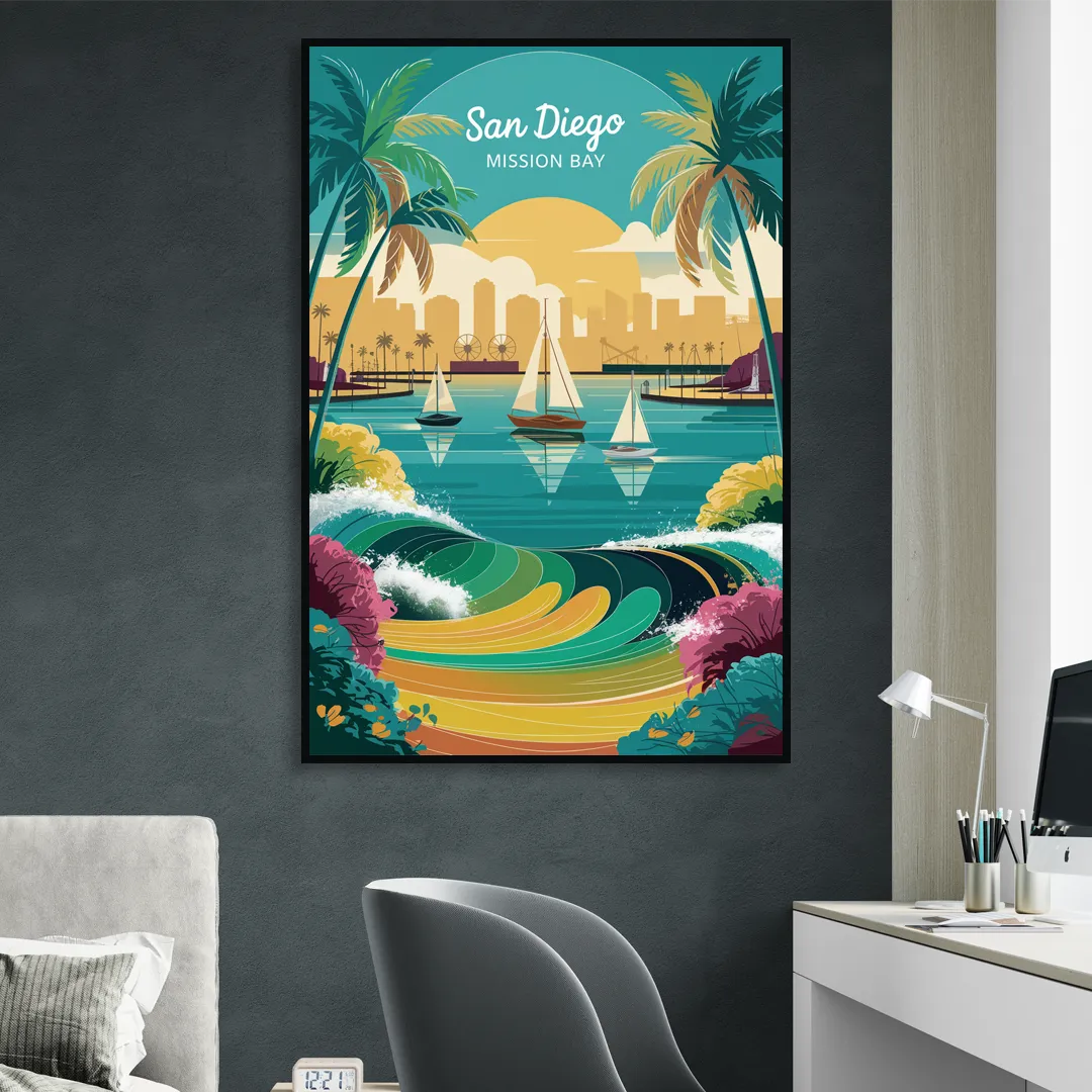 San Diego Mission Bay Views Sitting Room - Black Canvas Wall Art