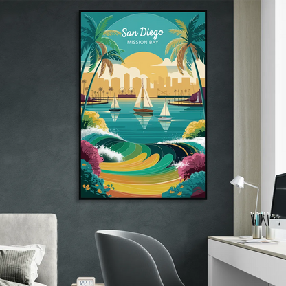 San Diego Mission Bay Views Sitting Room - Black Canvas Wall Art