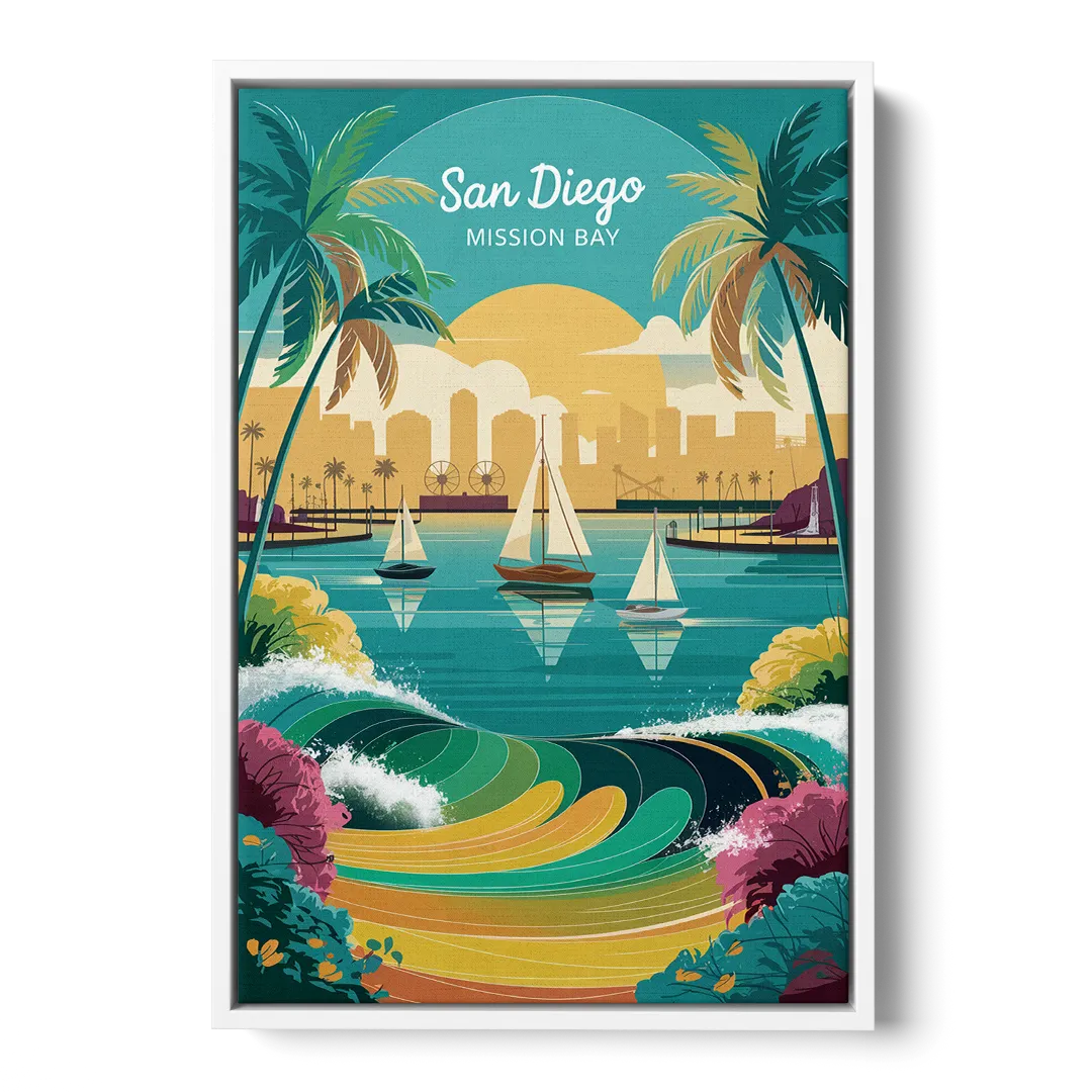 San Diego Mission Bay Views Front - White Canvas Wall Art