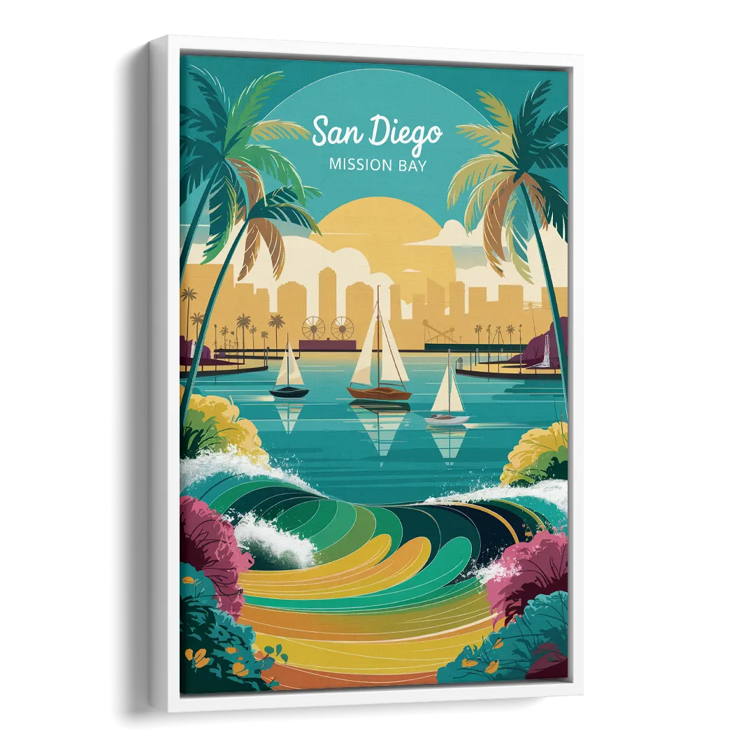San Diego Mission Bay Views Side - White Canvas Wall Art