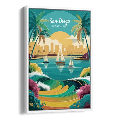 San Diego Mission Bay Views Side - White Canvas Wall Art